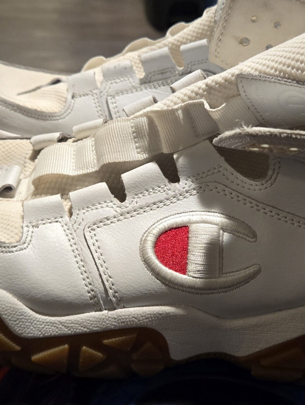 Champion Kids White Sneakers with Red Logo